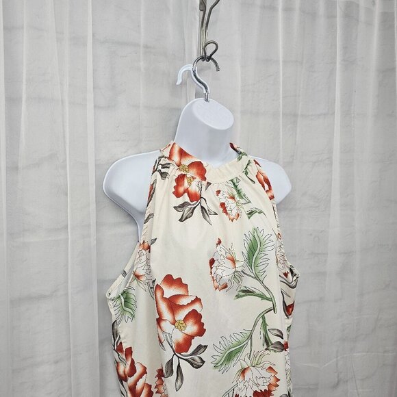 Cream Rust Floral Tank Choker Tie Neck Boho Oriental Festival XL - Picture 3 of 10
